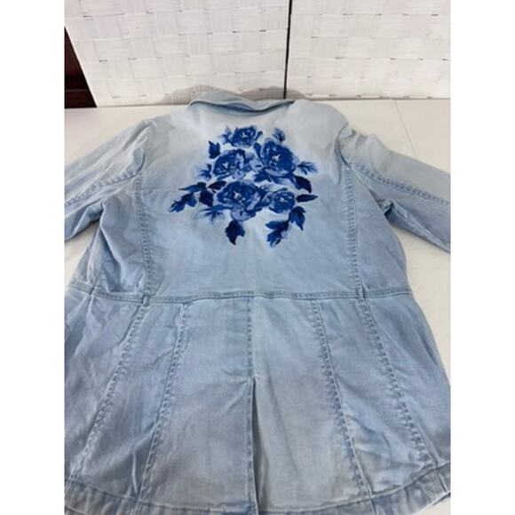 "ISAAC MIZRAHI LIVE" Bleached, Indigo Blue,Jean Jacket,Embroidered, Artsy,Whimsy - Picture 10 of 11